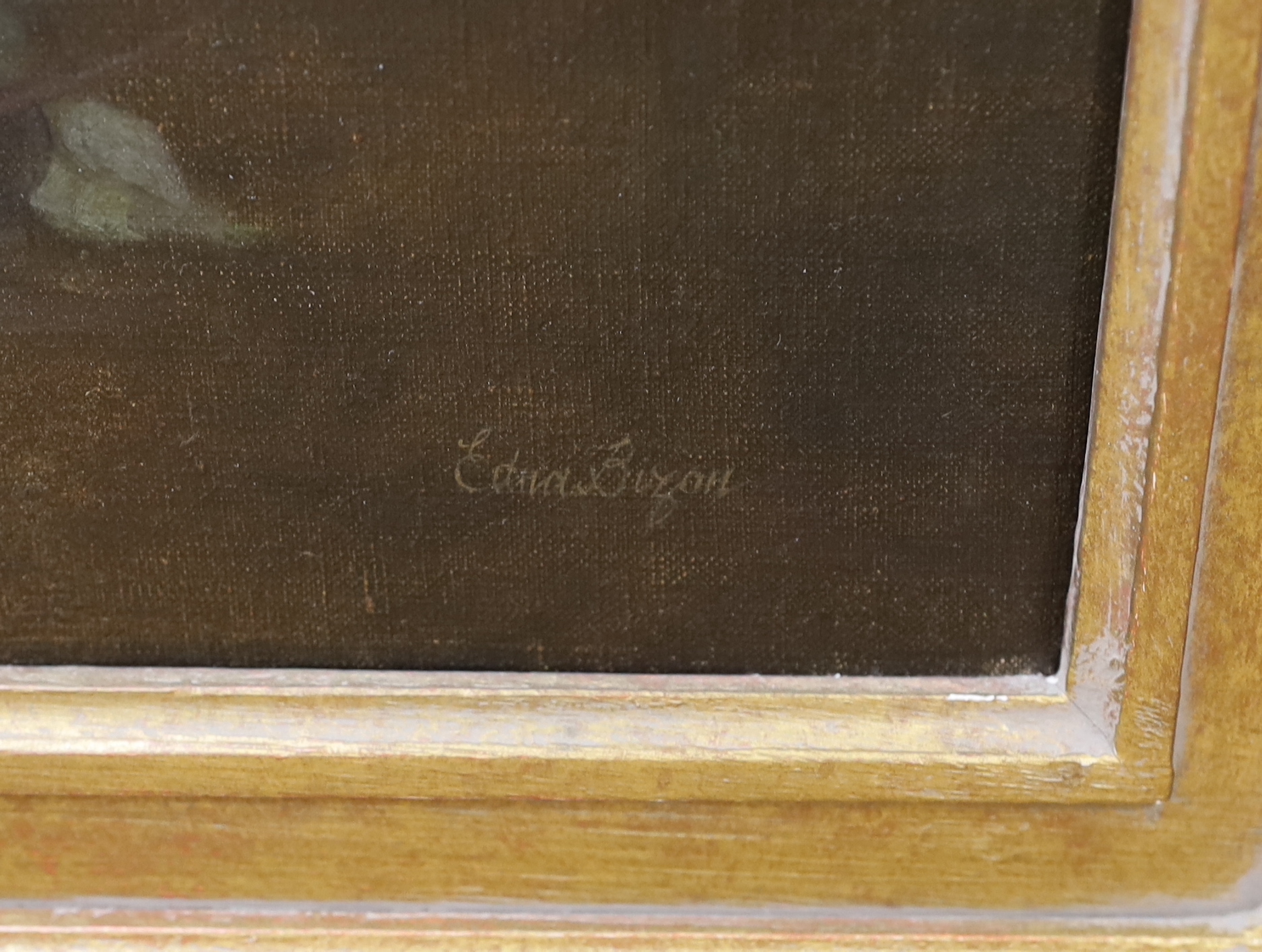 Edna Bizon (1929-2016), oil on canvas, ‘August Flowers’, signed, label verso, 49cm x 39cm